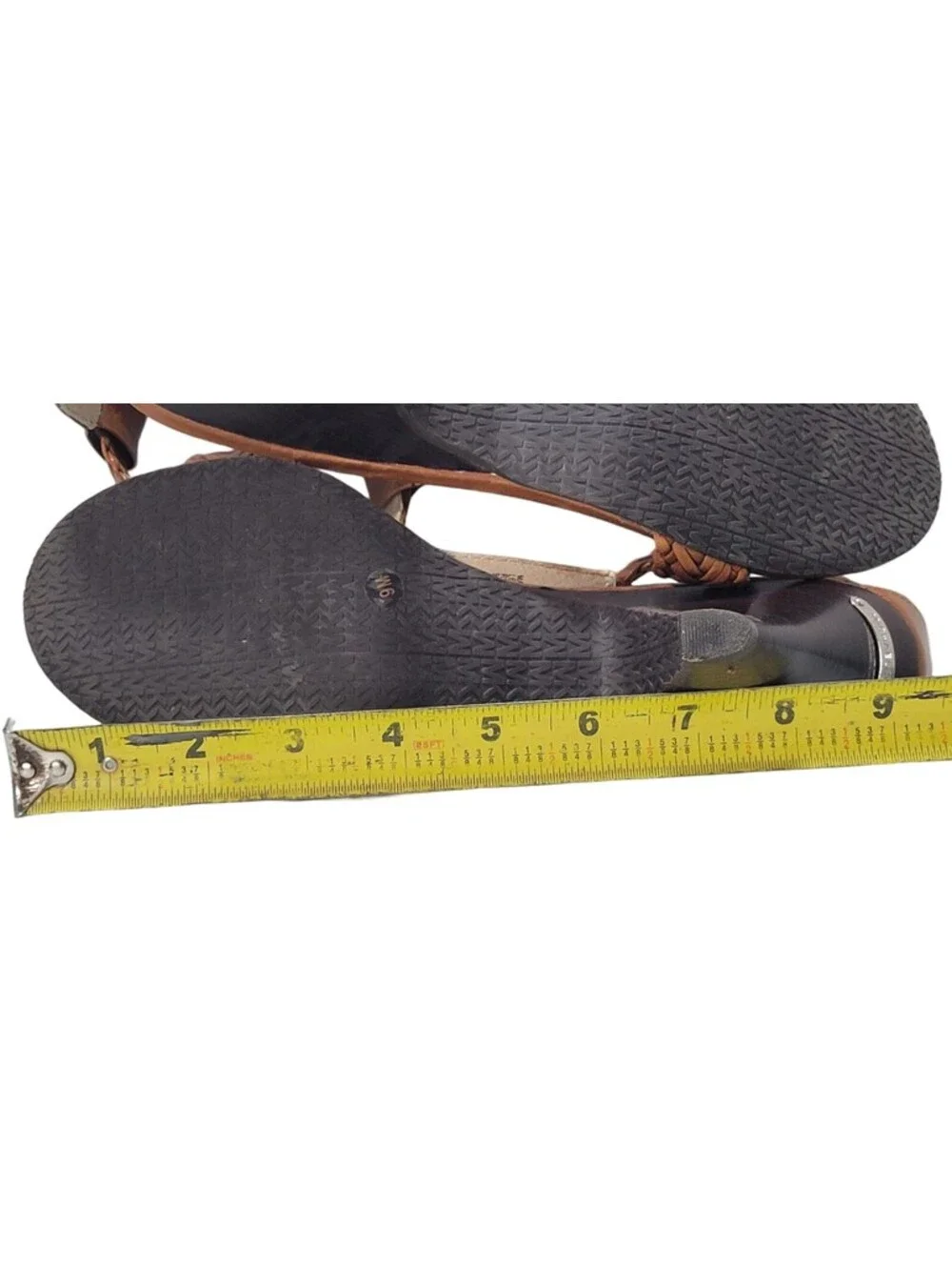 MICHAEL KORS LADIES BROWN BRADED LEATHER THONG HEELS ANKLE STRAP SIZE 9M